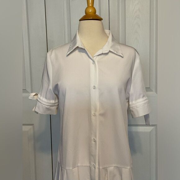 White Button Up Short Sleeve Ruffle Dress Large - Picture 6 of 6